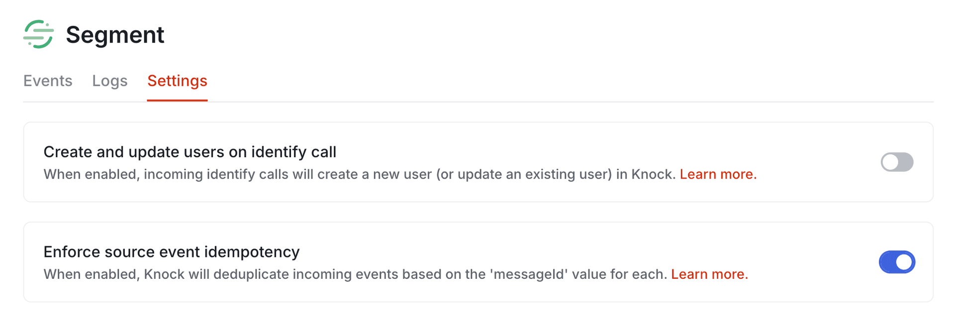 A screenshot of where to configure idempotency for your Source.